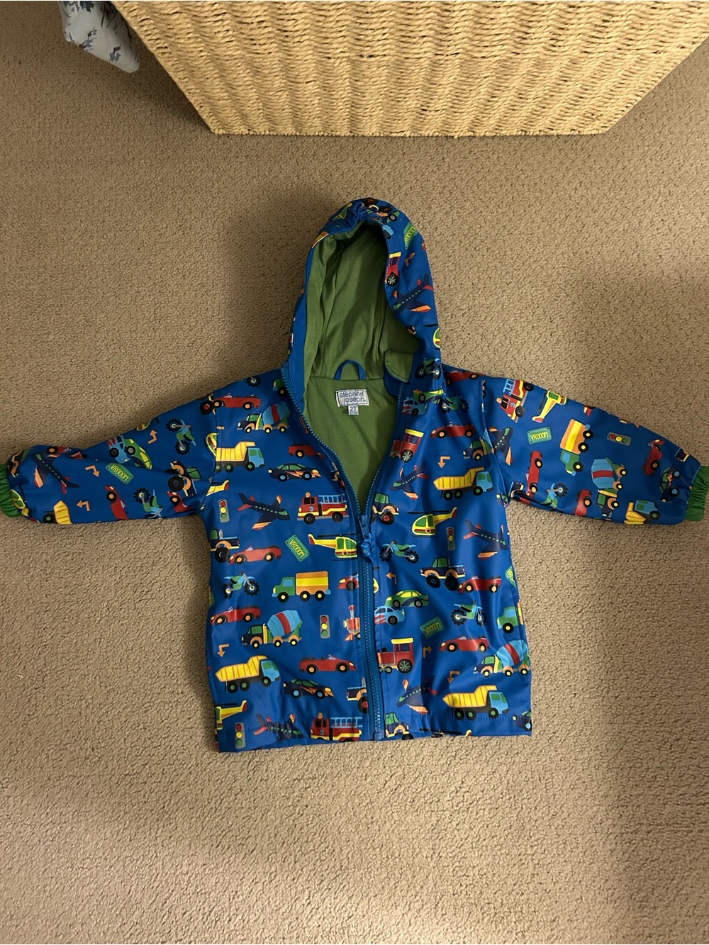 Stephen Joseph - Kids Blue Hooded Rain Jacket with Vehicle Print